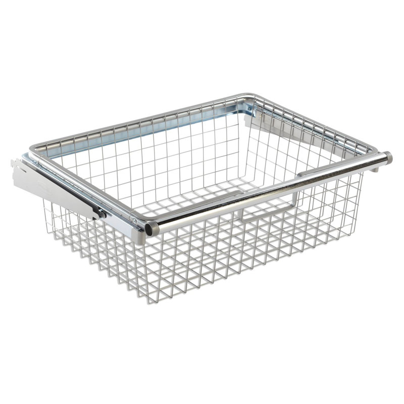Silver Metallic Wire Mesh Sliding Closet Basket