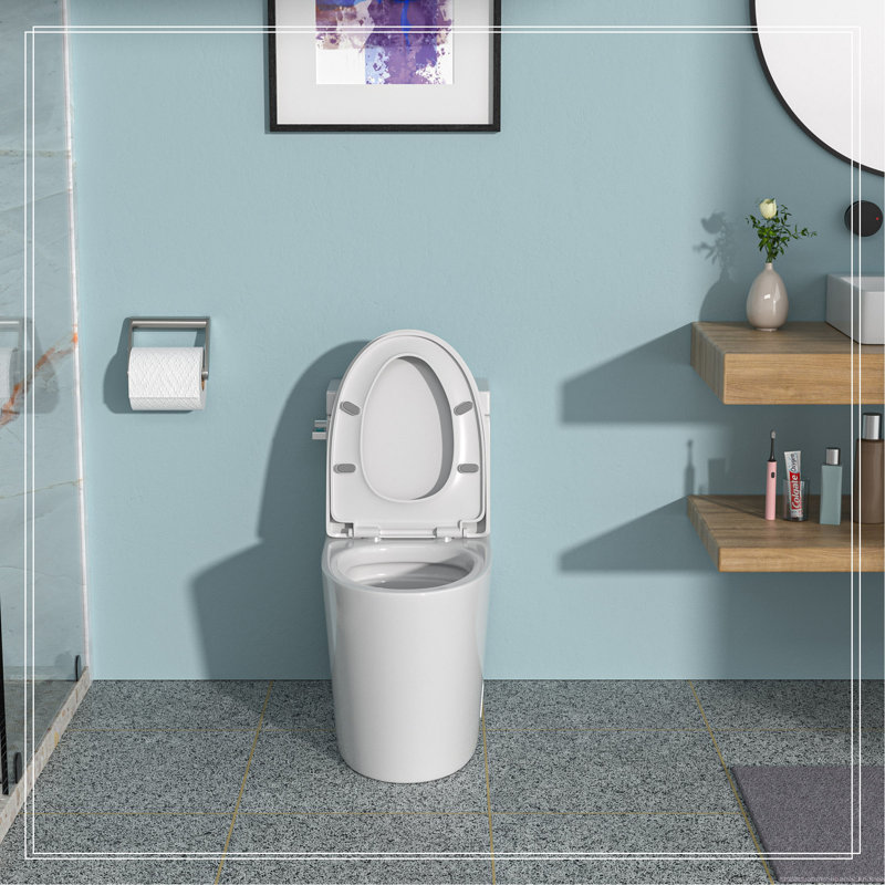 White Ceramic Elongated One-Piece Toilet with Silent Flush