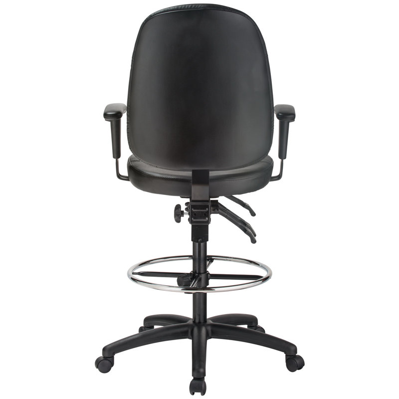 Harwick Adjustable High-Back Black Leather Drafting Chair with Metal Base