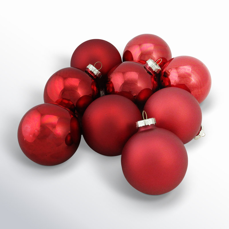 Red Matte and Shiny Glass Ball Christmas Ornaments Set of 9
