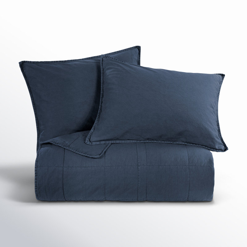 Denim Stonewashed Cotton Canvas King Coverlet Set with Shams