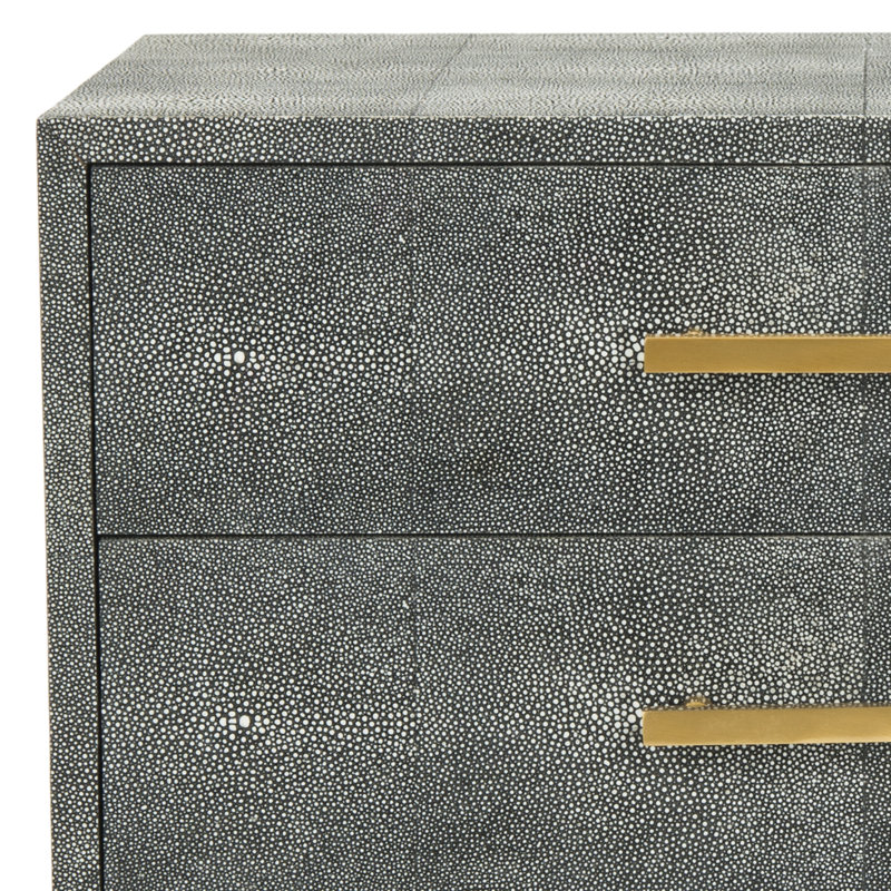 Black Faux Shagreen Rectangular End Table with Storage