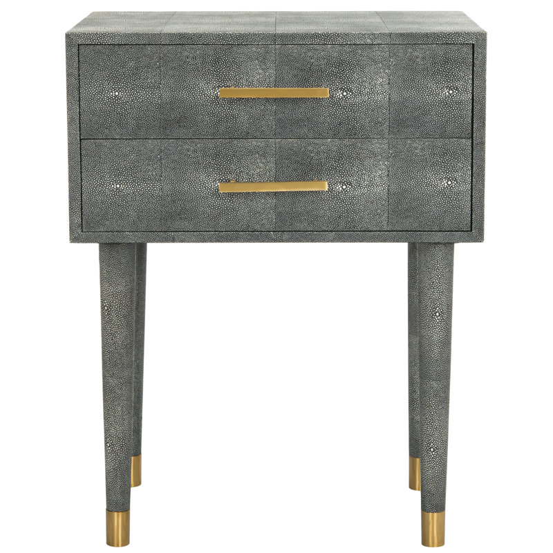 Black Faux Shagreen Rectangular End Table with Storage
