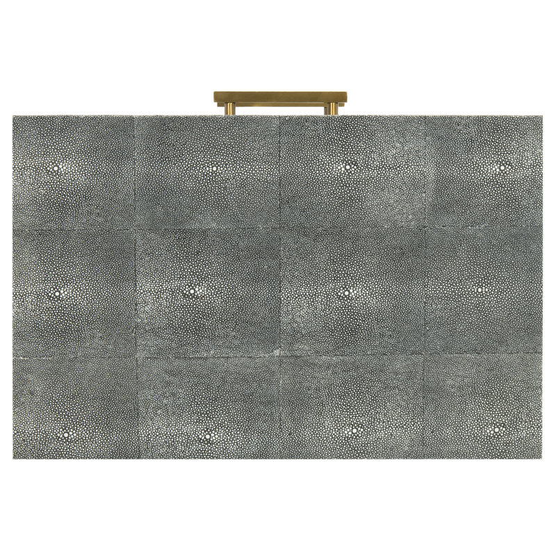 Black Faux Shagreen Rectangular End Table with Storage