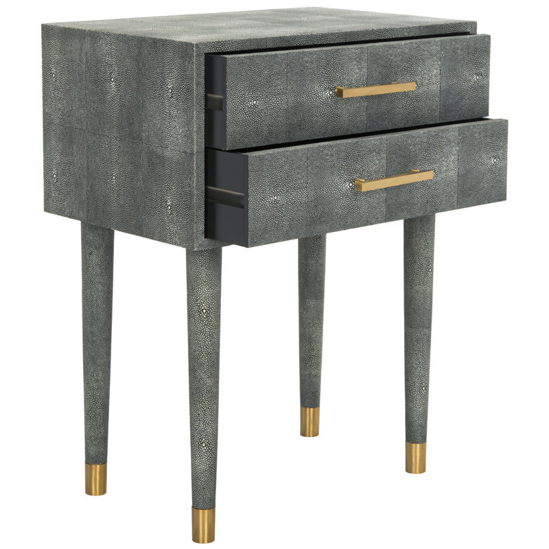 Black Faux Shagreen Rectangular End Table with Storage