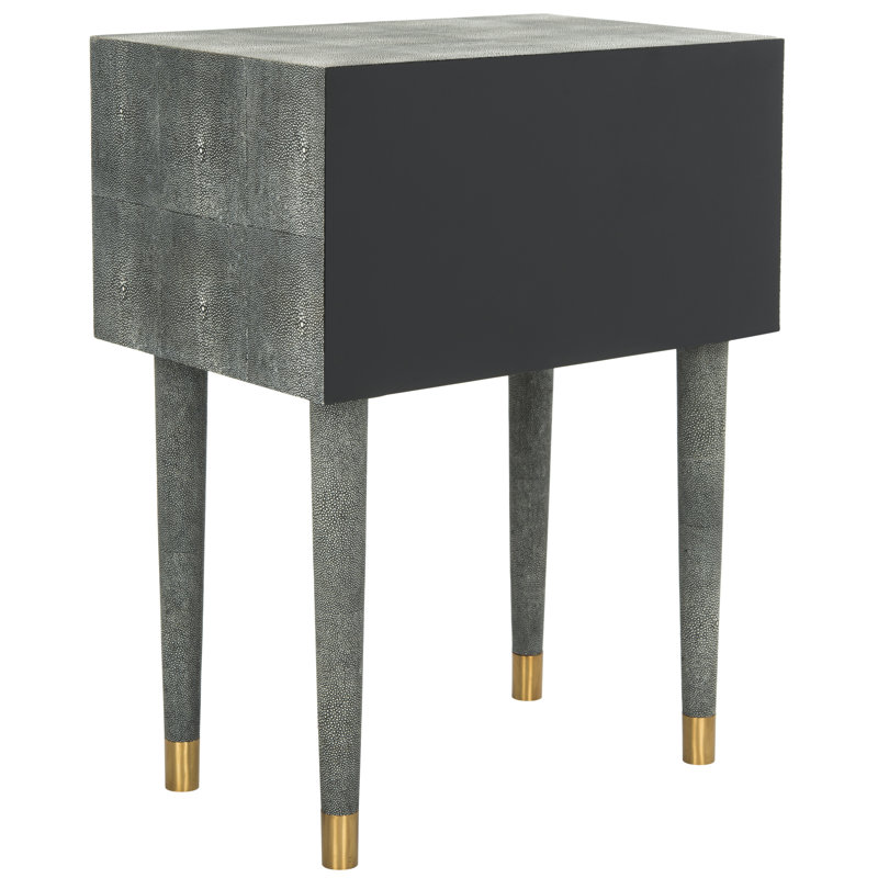 Black Faux Shagreen Rectangular End Table with Storage