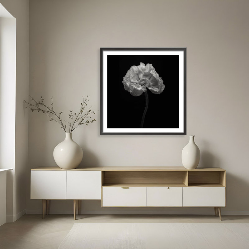 Monochromatic Poppy Flower Framed Print, 24" x 24"