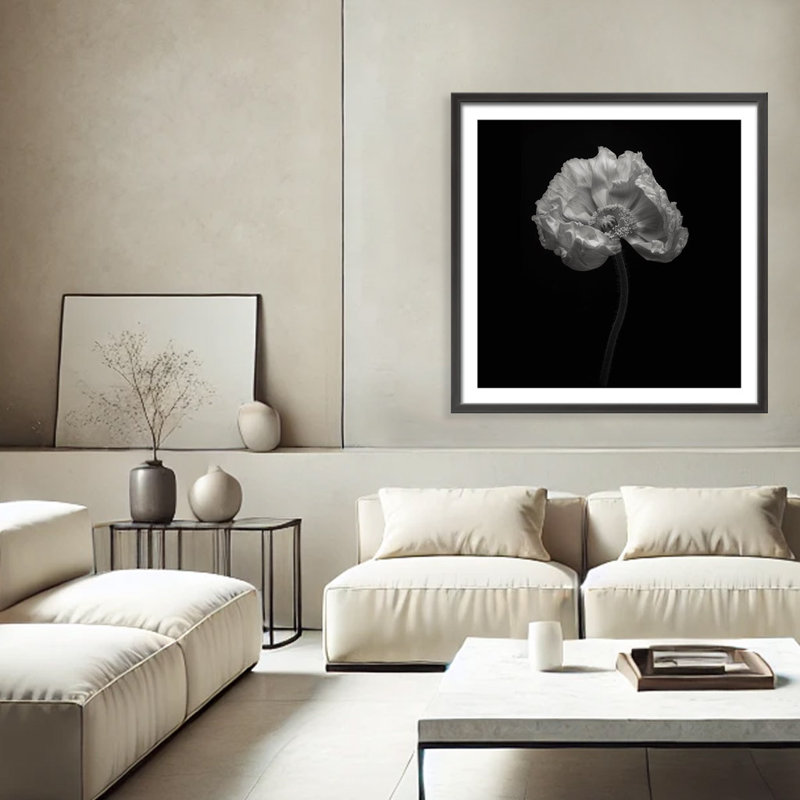 Monochromatic Poppy Flower Framed Print, 24" x 24"