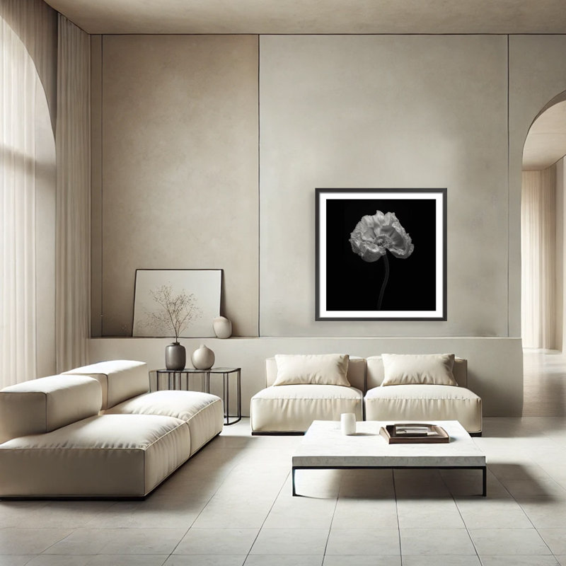 Monochromatic Poppy Flower Framed Print, 24" x 24"