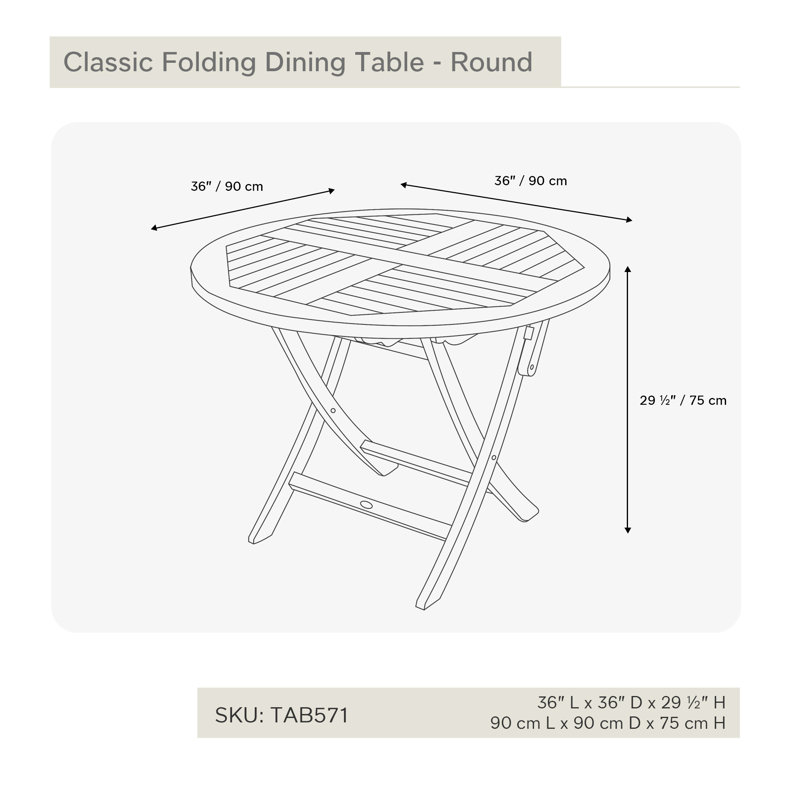 Light Brown Round Teak Folding Outdoor Dining Table
