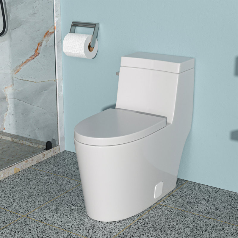 White Ceramic Elongated One-Piece Toilet with Silent Flush