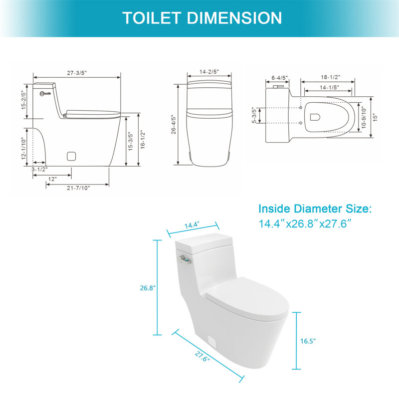 White Ceramic Elongated One-Piece Toilet with Silent Flush