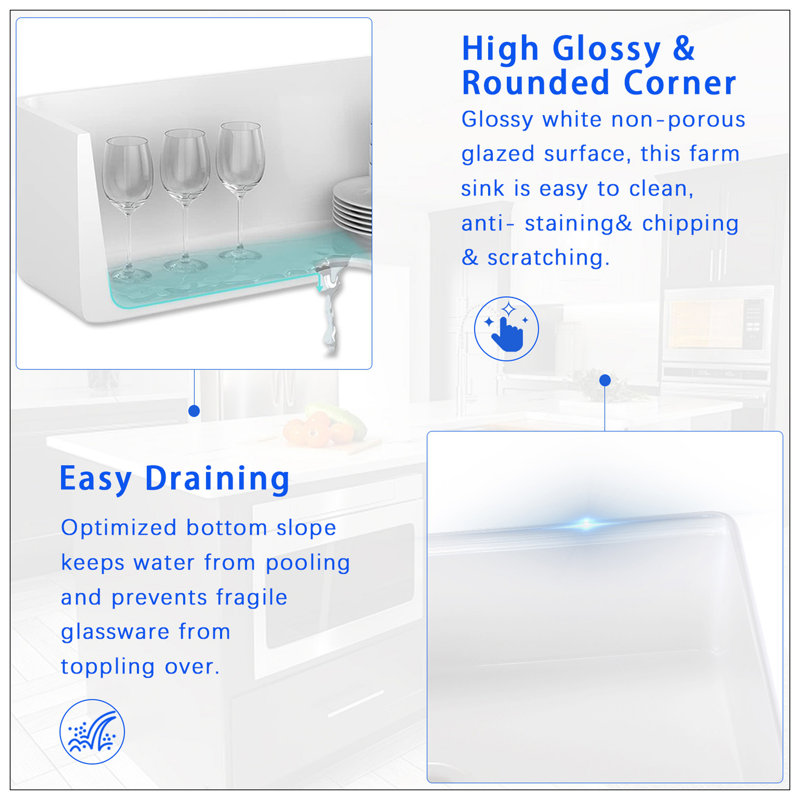 White Fireclay 30" Farmhouse Kitchen Sink with Accessories