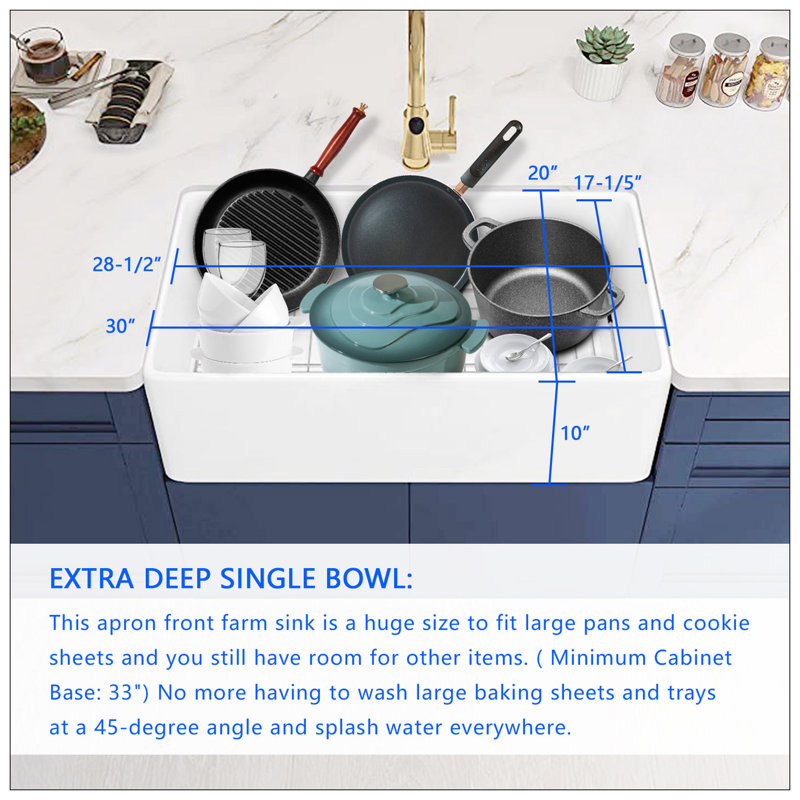 White Fireclay 30" Farmhouse Kitchen Sink with Accessories