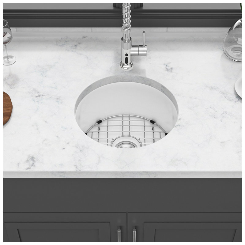 18 Inch White Ceramic Farmhouse Drop-In Kitchen Sink with Grid and Strainer