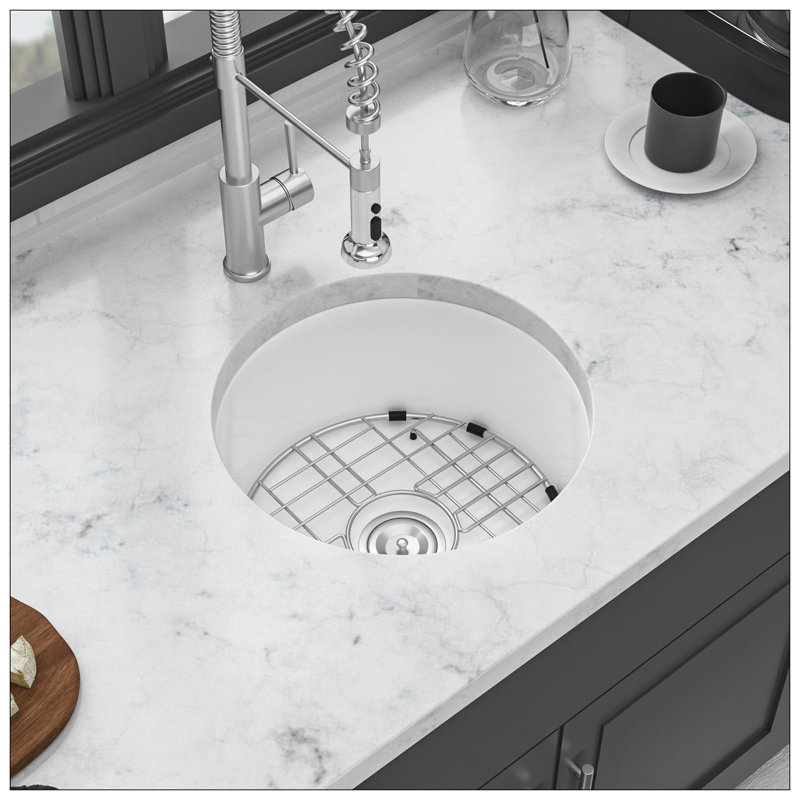 18 Inch White Ceramic Farmhouse Drop-In Kitchen Sink with Grid and Strainer