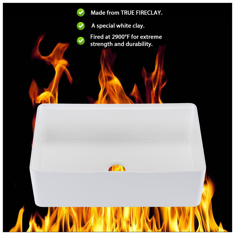 White Gloss Fireclay 33" Single Bowl Farmhouse Kitchen Sink