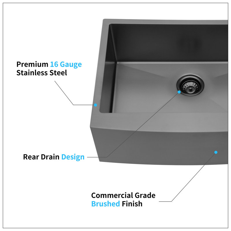 Matte Black Stainless Steel Farmhouse Apron Single Bowl Kitchen Sink