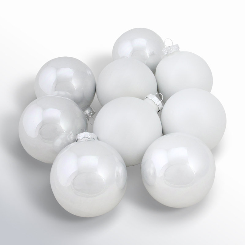 Pearl and Matte White Glass Christmas Ball Ornament Set