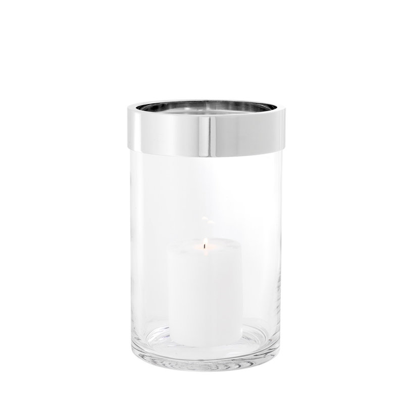 Clear Glass and Silver Tabletop Hurricane Candle Holder
