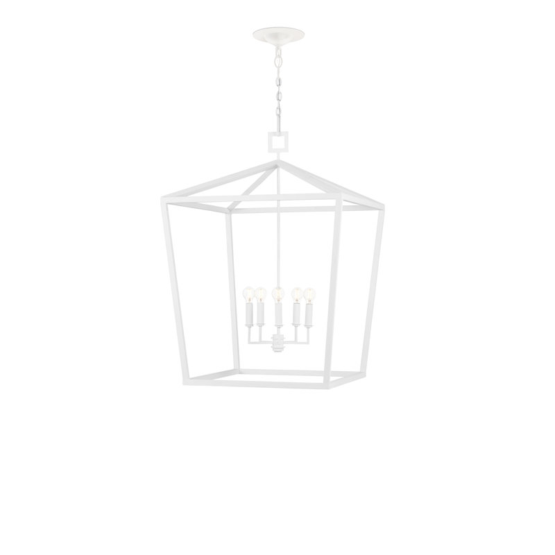 Gesso White Hammered Wrought-Iron 4-Light Chandelier
