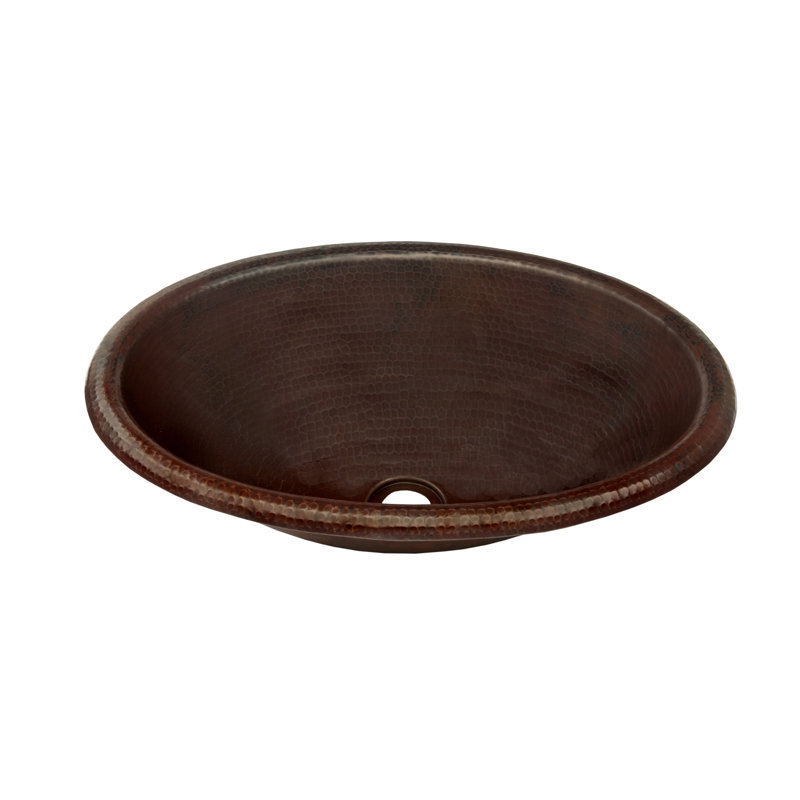 Antique Hammered Copper Oval Bathroom Sink, 14'' x 19''