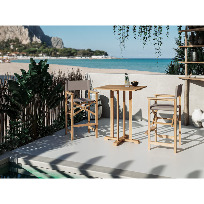 Captain 3-Piece Teak Bar Height Dining Set with Taupe Cushions