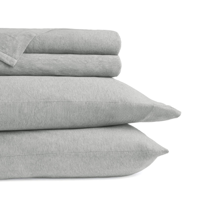Light Gray Twin Cotton Jersey Knit 4-Piece Bedding Set