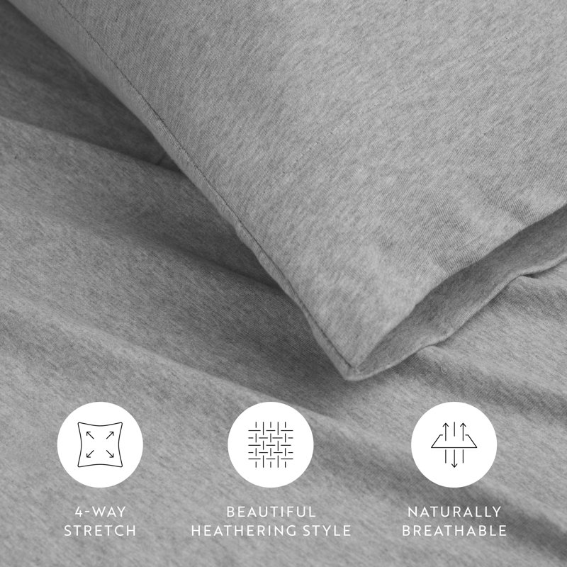 Light Gray Twin Cotton Jersey Knit 4-Piece Bedding Set