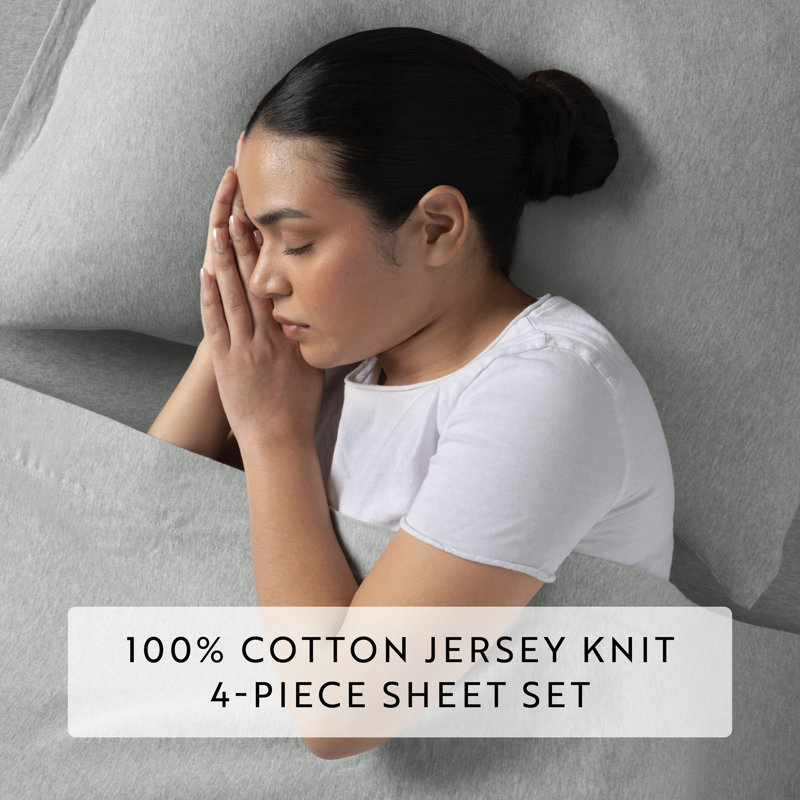 Light Gray Twin Cotton Jersey Knit 4-Piece Bedding Set