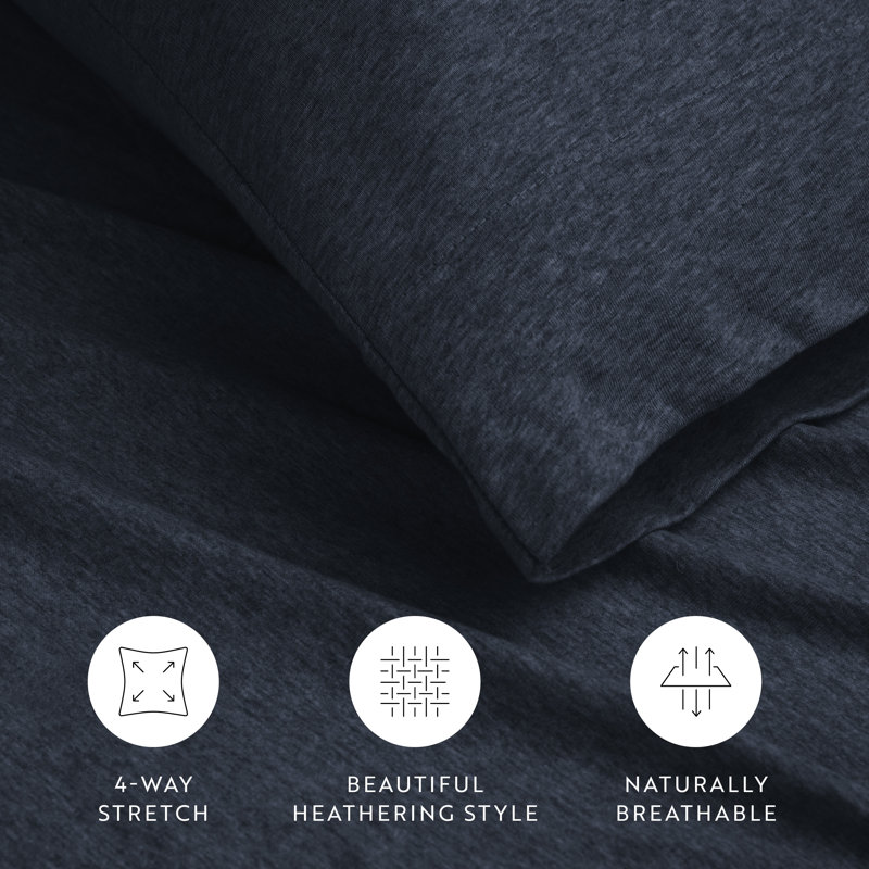 Navy Full Cotton Jersey Knit 4-Piece Bedding Set