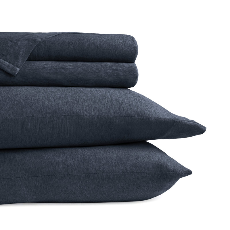 Navy Full Cotton Jersey Knit 4-Piece Bedding Set