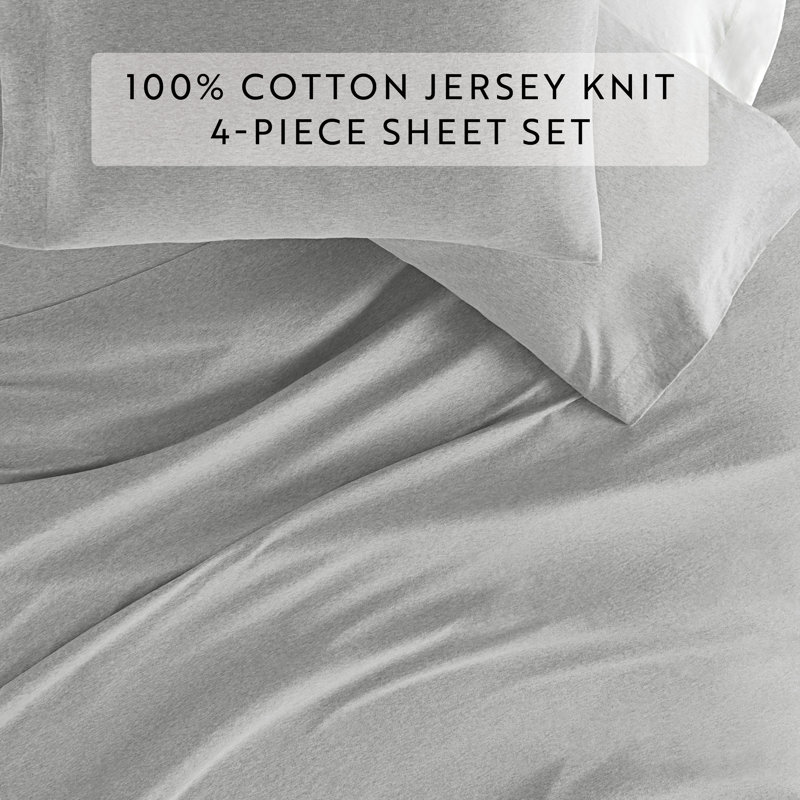 Light Gray Twin Cotton Jersey Knit 4-Piece Bedding Set