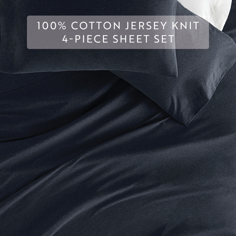 Navy Full Cotton Jersey Knit 4-Piece Bedding Set