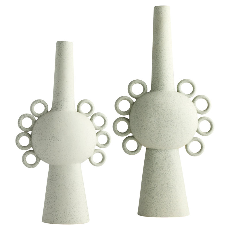 Celadon Ceramic Table Vase with Ringlet Handles, 22.5" H