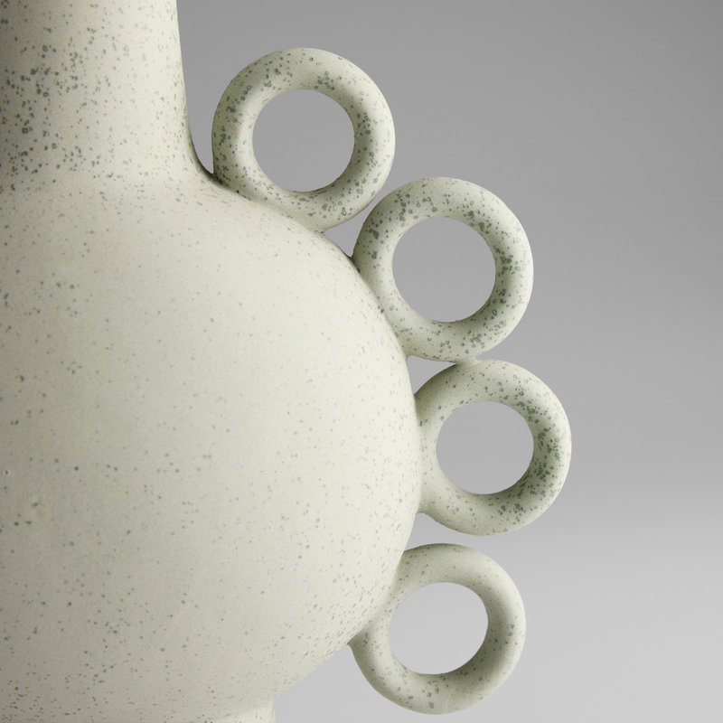 Celadon Ceramic Table Vase with Ringlet Handles, 22.5" H
