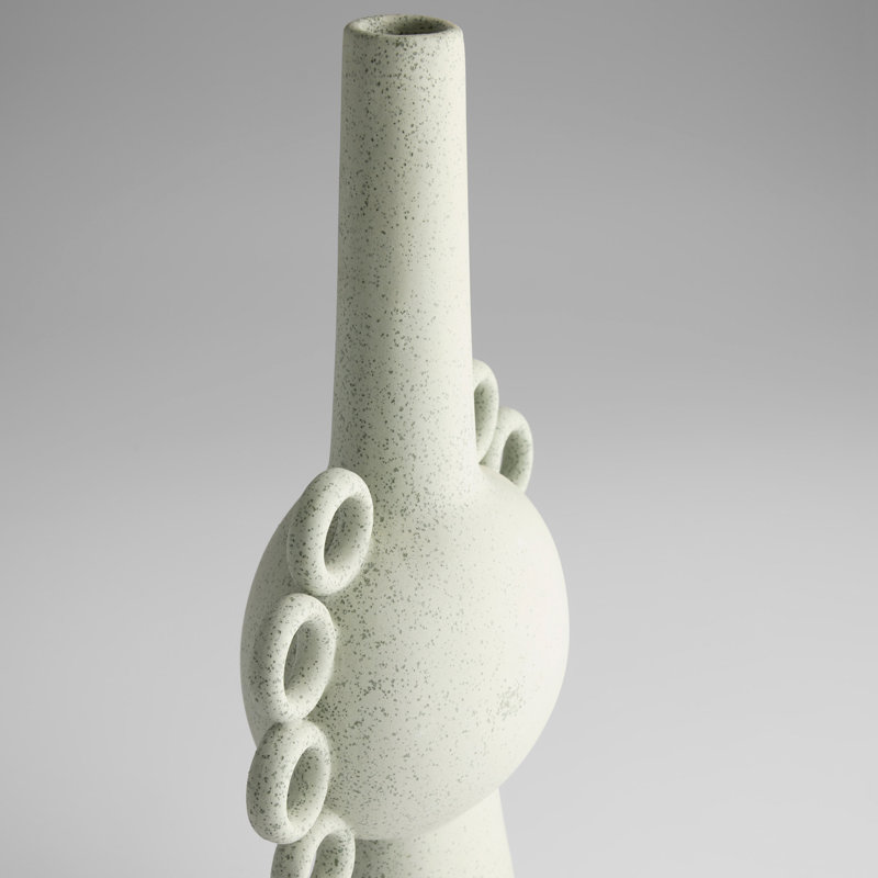 Celadon Ceramic Table Vase with Ringlet Handles, 22.5" H