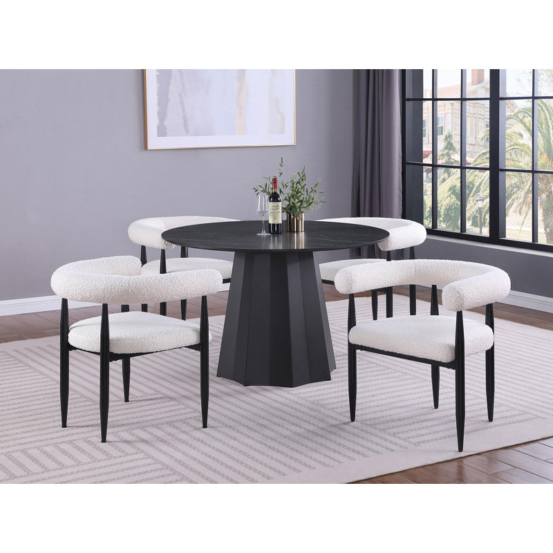 Cream Boucle Upholstered Metal Frame Arm Chair Set
