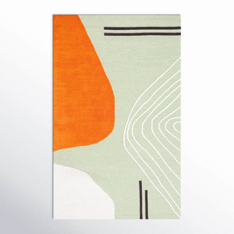 Ivory and Orange Hand-Tufted Wool Abstract Area Rug