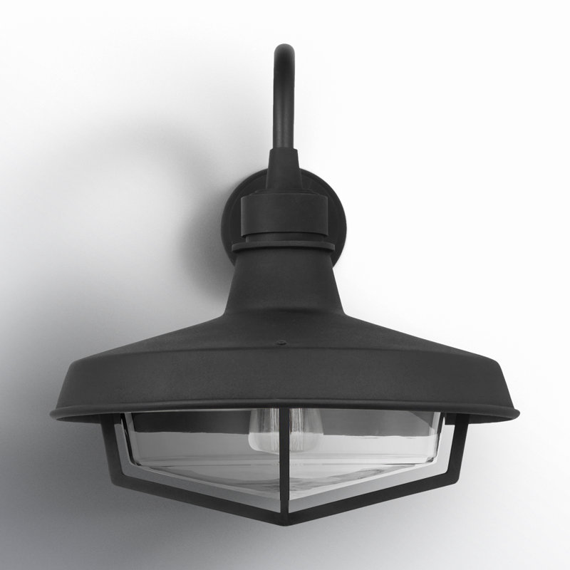 Textured Black Steel Outdoor Wall Light with Clear Glass Shade