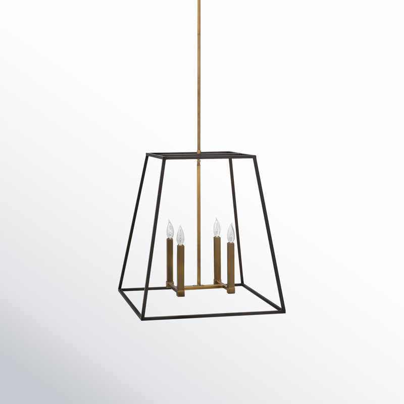 Bronze 4-Light Geometric Pendant with Glass and LED