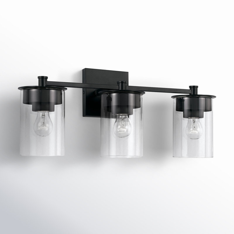 Matte Black Steel and Glass 3-Light Dimmable Vanity Fixture