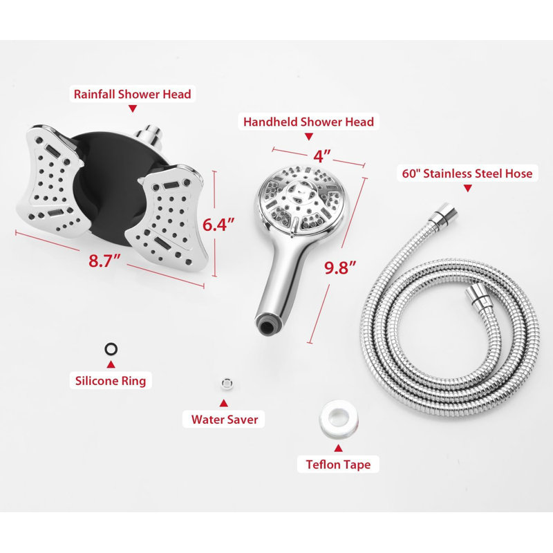 Silver 2-in-1 Rainfall Shower Head with Handheld Combo