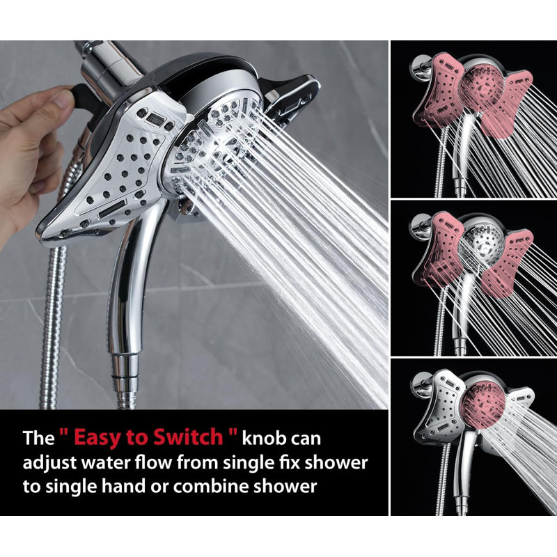 Silver 2-in-1 Rainfall Shower Head with Handheld Combo