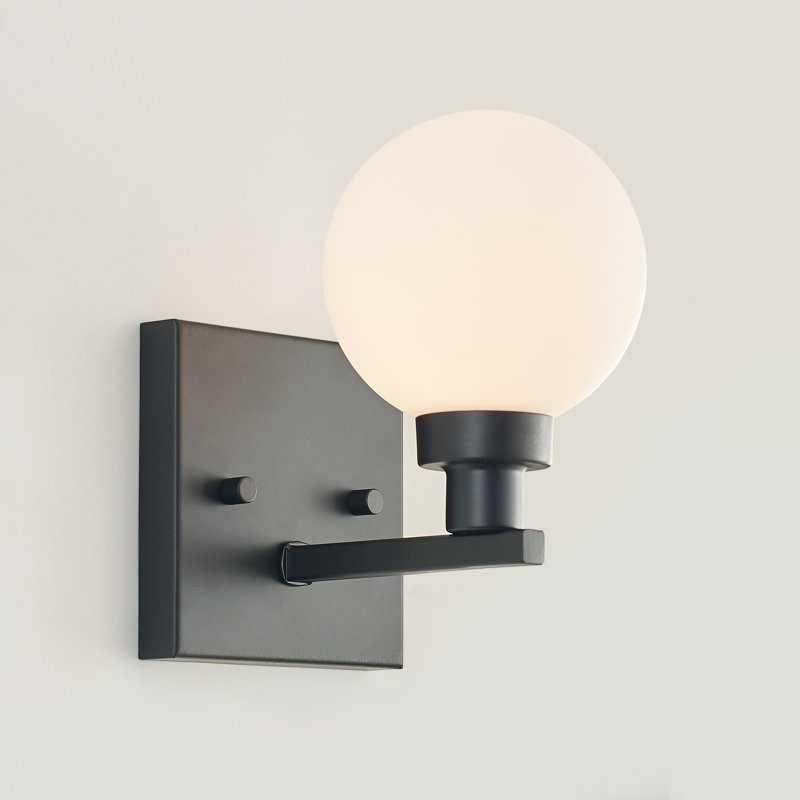 Clybourn Midnight Black Industrial Wall Sconce with Milk Glass