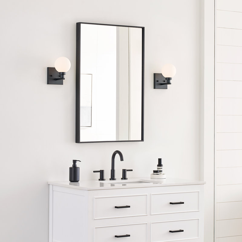 Clybourn Midnight Black Industrial Wall Sconce with Milk Glass