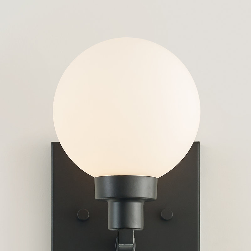 Clybourn Midnight Black Industrial Wall Sconce with Milk Glass