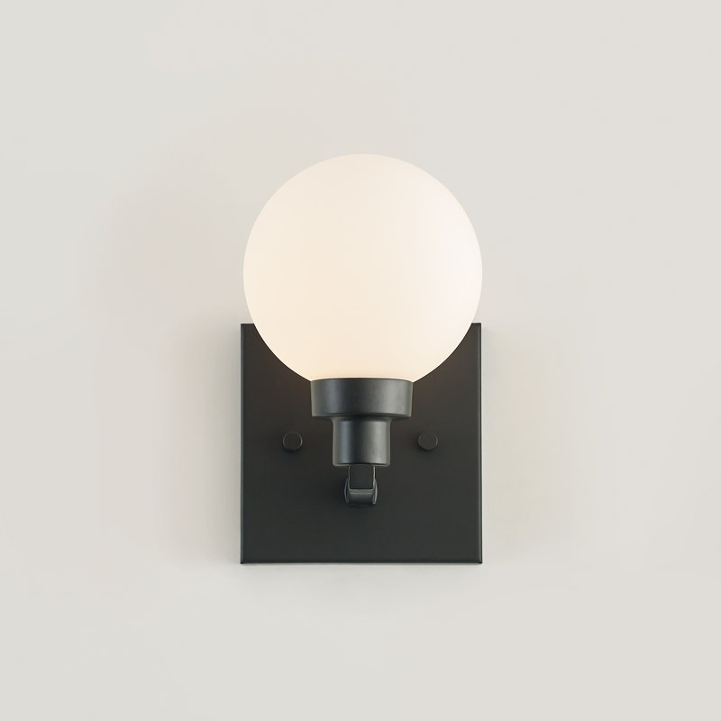 Clybourn Midnight Black Industrial Wall Sconce with Milk Glass