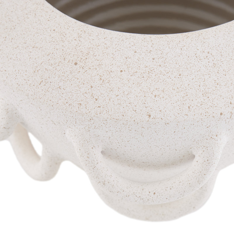 White Ceramic Abstract Shaped Decorative Bowl with Lug Handles
