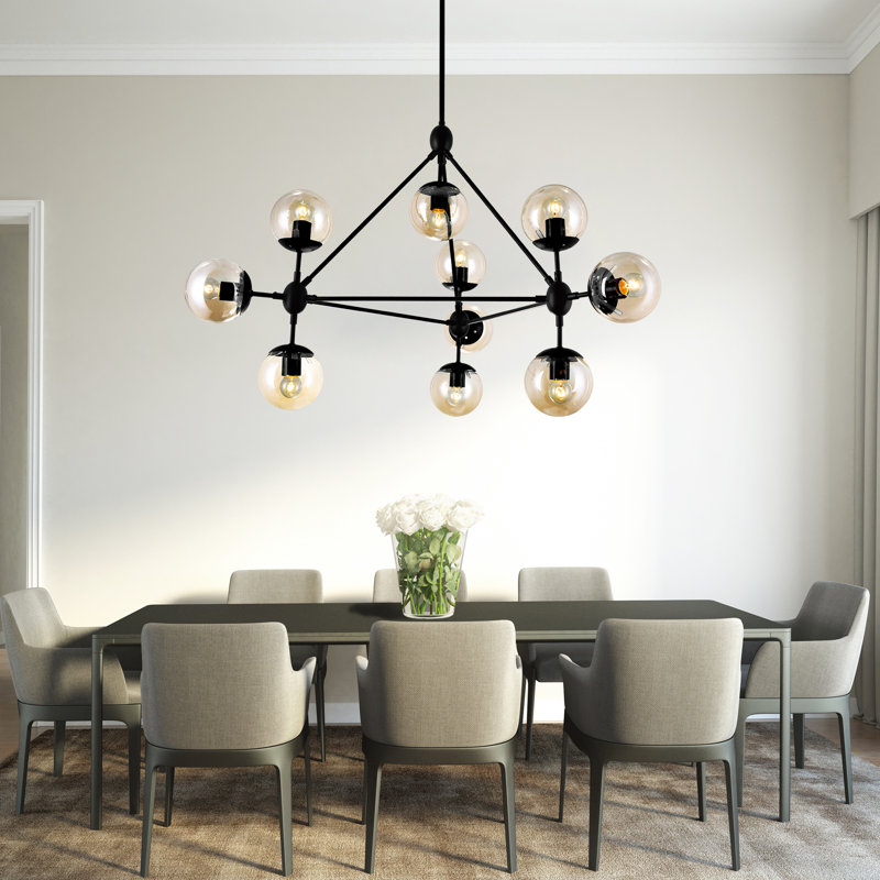 Astralis 39" Black Stainless Steel Sputnik Chandelier with Clear Glass